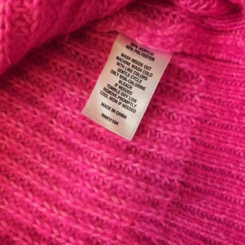 Crown & Ivy Bright Pink Chunky Oversized Knit Sweater Size Large - Picture 8 of 8